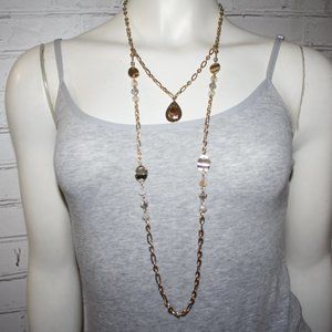 Beautiful gold and stone layered necklace 20-23"